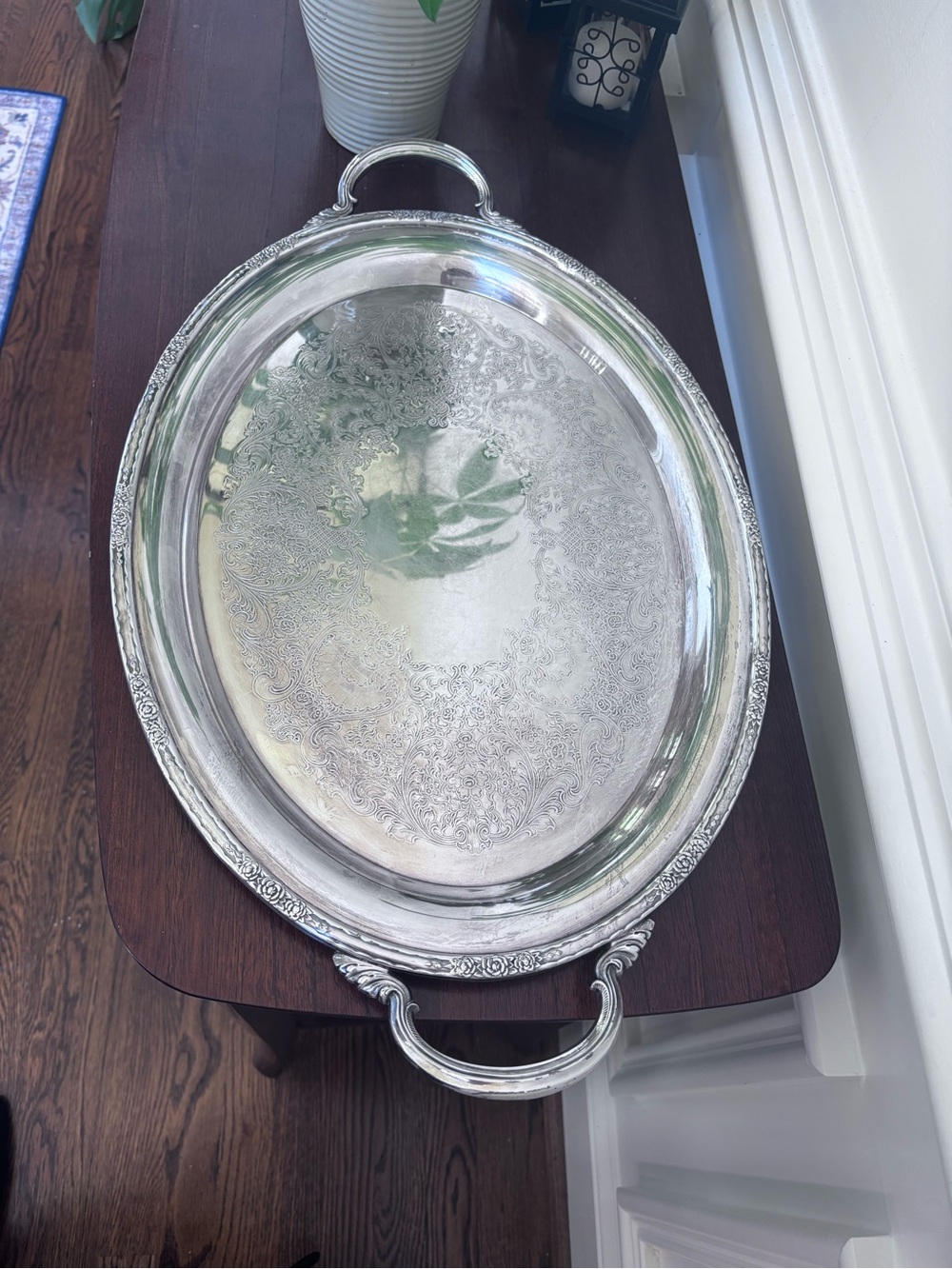 Vintage international Silver Serving Tray with Handles